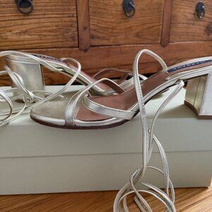 Margaux champagne nappa block heel wrap City sandal size 37W (6 1/2)